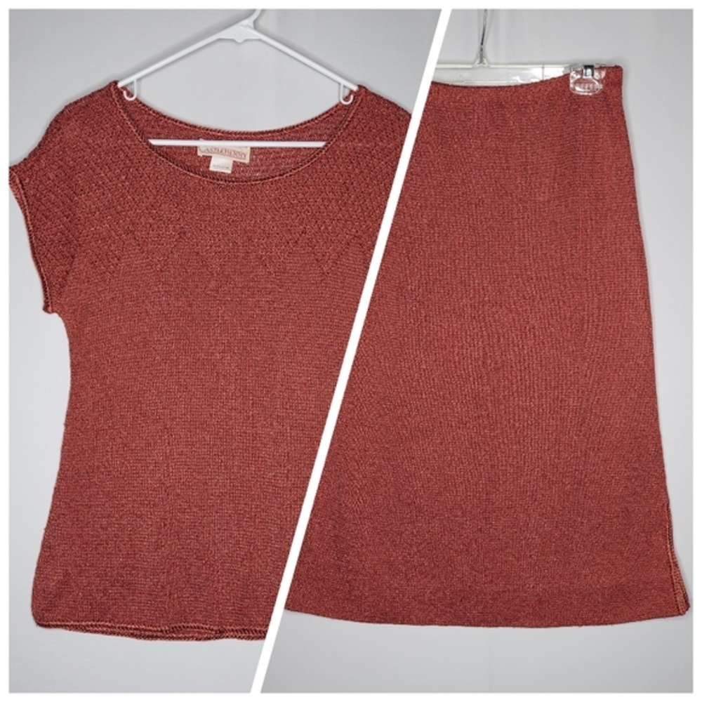 Castleberry Vtg 70s‎ Knit Skirt Top Set Medium Orange Quiet Luxury Old Money NOS